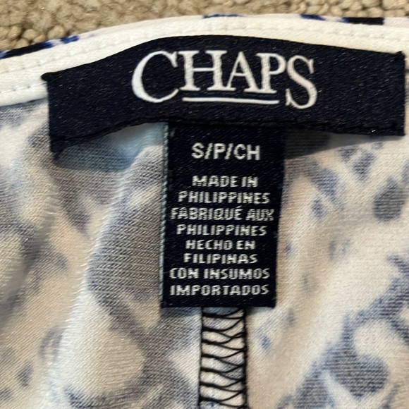 Chaps Navy blue &white print sleeveless dress w/ boat neckline& ruching - Picture 10 of 14